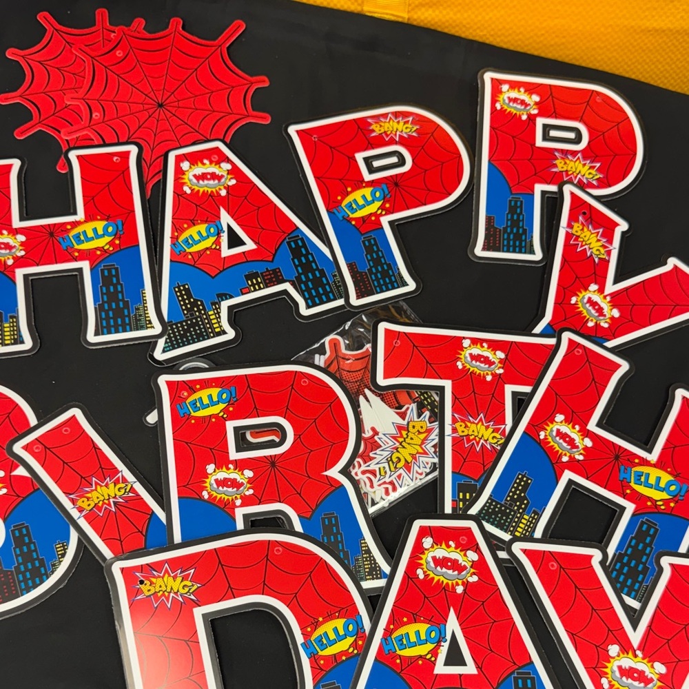 Spider-Man Themed Birthday Banner super hero banner cake topper cupcake picks